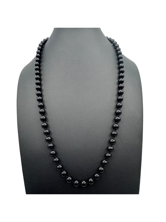 Monet Jewelry - Vintage Monet Black Glass Bead Necklace 24" 8mm Hand Knotted Classic Old Money